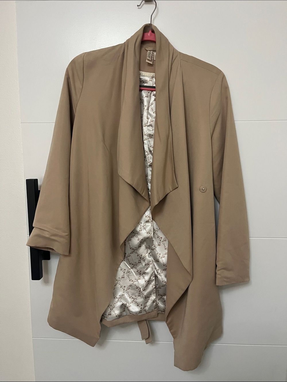 Divided Taupe Draped Trench Coat with Printed Lining